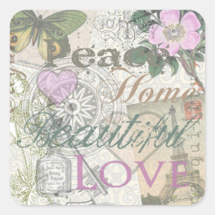 Vintage Peace Home Beautiful Love Square Sticker