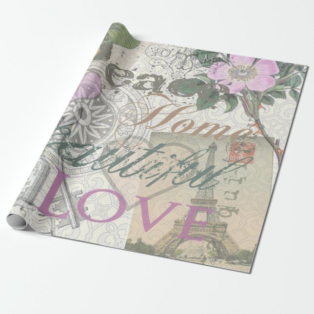 Vintage Peace Home Beautiful Love Wrapping Paper (Unrolled)