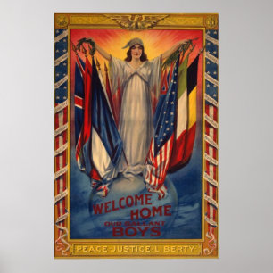 Vintage Peace Justice Liberty American Flag Poster