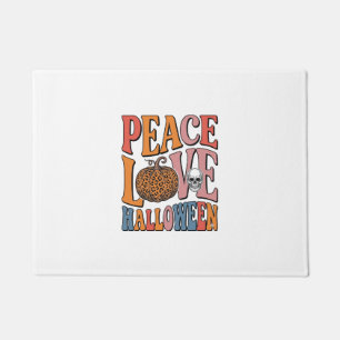 Vintage Peace Love Halloween Pumpkin Skull Design_ Doormat