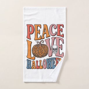Vintage Peace Love Halloween Pumpkin Skull Design_ Hand Towel