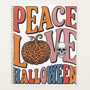 Vintage Peace Love Halloween Pumpkin Skull Design_ Planner