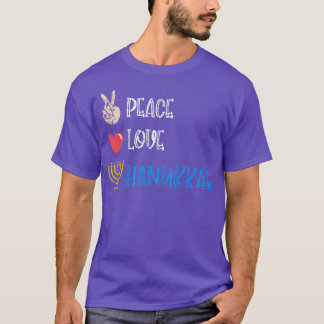 Vintage Peace Love Hanukkah Jewish Menorah Candle  T-Shirt