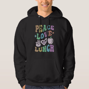 Vintage PEACE LOVE LUNCH LADY Retro Cafeteria Groo Hoodie
