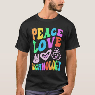 Vintage PEACE LOVE TECHNOLOGY Retro Computer Teach T-Shirt