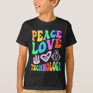 Vintage PEACE LOVE TECHNOLOGY Retro Computer Teach T-Shirt