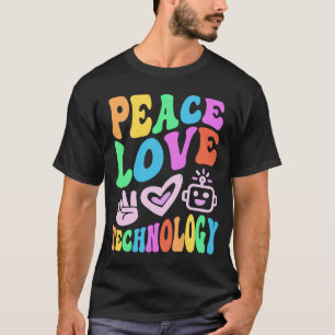 Vintage PEACE LOVE TECHNOLOGY Retro Computer Teach T-Shirt