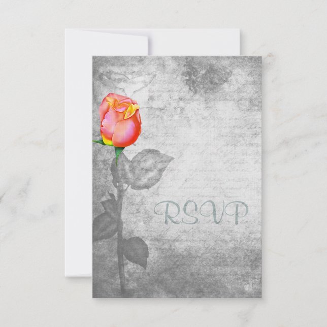 Vintage Peace Rose Wedding RSVP Card (Front)