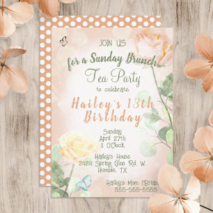 Vintage Peach 13th Birthday Tea Party Brunch Invitation