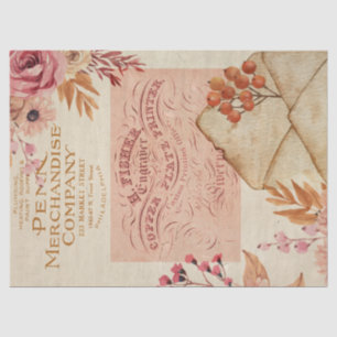 Vintage Peach and  Pink Flowers Decoupage Tissue Paper