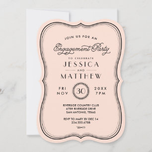 Vintage Peach Art Deco Engagement Party Invitation