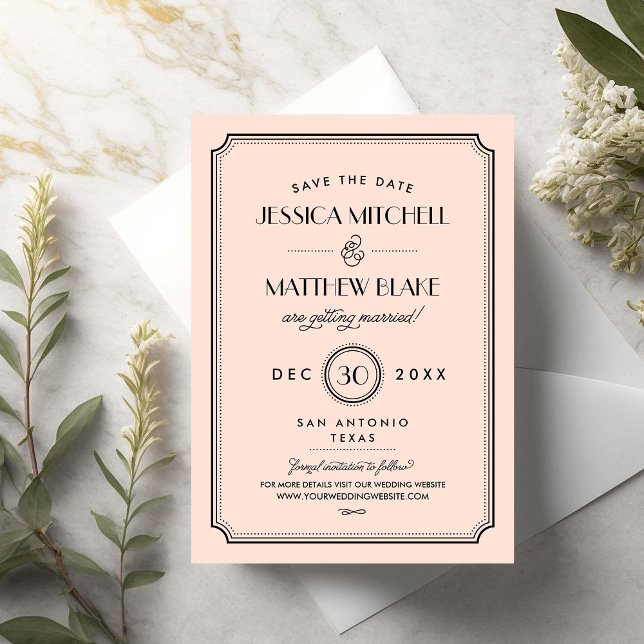 Vintage Peach Art Deco Save the Date (Creator Uploaded)