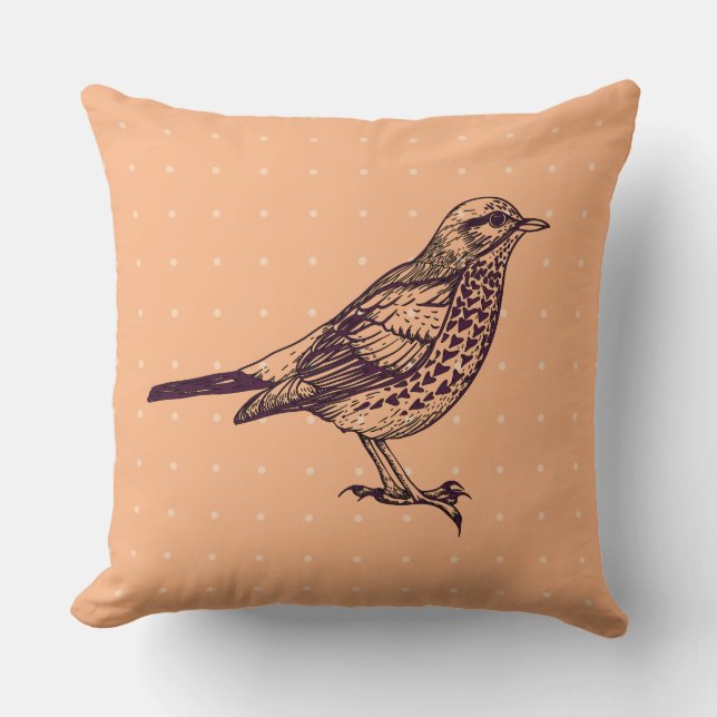 VINTAGE PEACH BIRD DESIGN Retro Throw Pillow (Front)