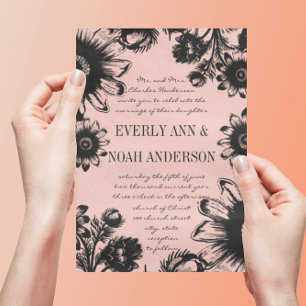 Vintage Peach Boho Bohemian Wildflower Wedding Invitation