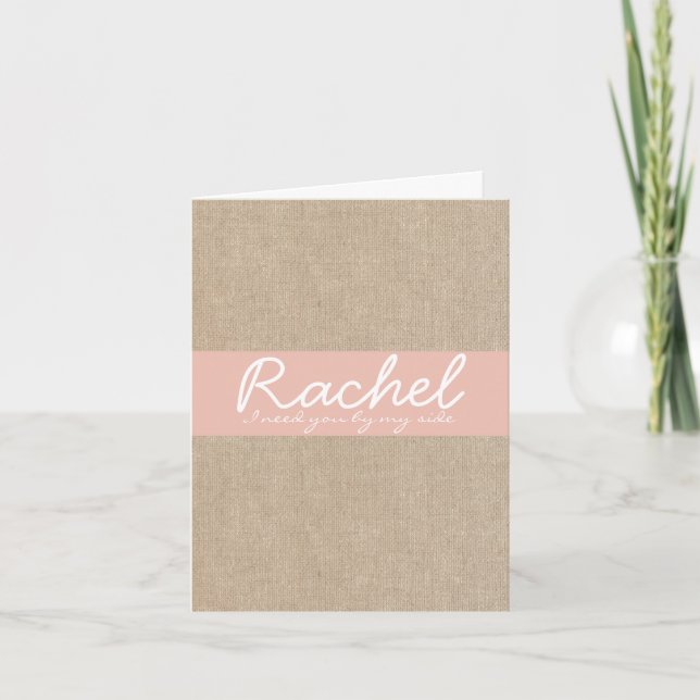 Vintage Peach Burlap Bridesmaid Request Card (Front)