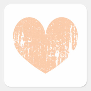 Vintage peach colour wedding heart square sticker