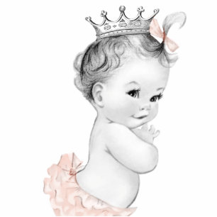 Vintage Peach Coral Princess Baby Girl Shower Standing Photo Sculpture