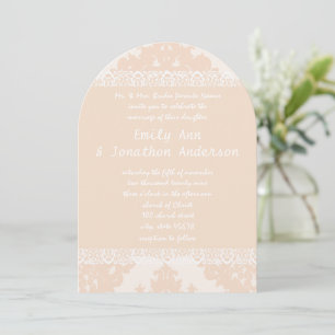 Vintage Peach Damask Monogram Wedding Invitations