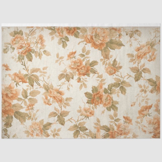 Vintage Peach Floral Decoupage Tissue Paper (Front)