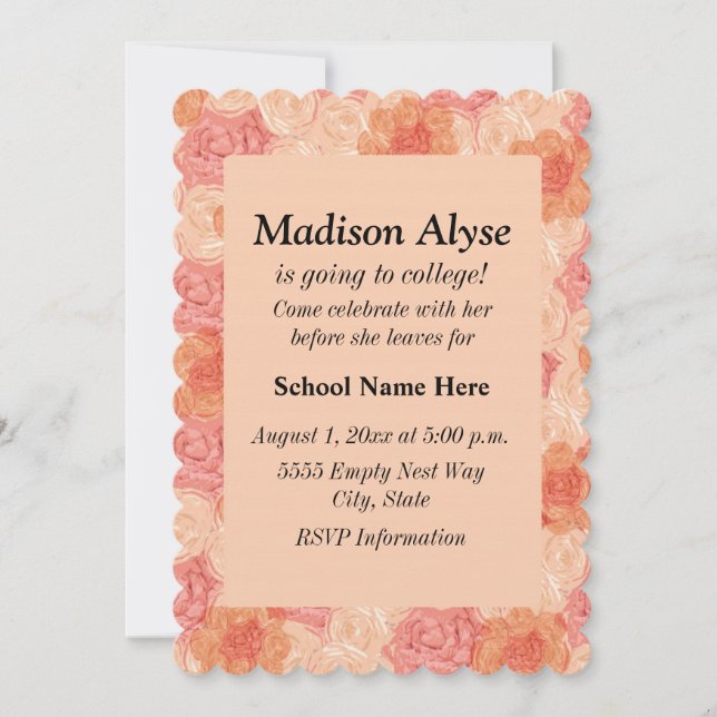 Vintage Peach Floral "Off To College" Invite (Front)