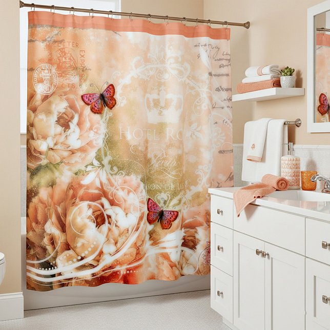 Vintage peach floral shower curtain (Creator Uploaded)
