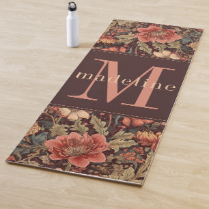 Vintage Peach Floral William Morris Monogram Yoga Mat