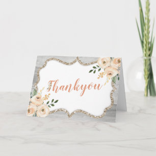 Vintage Peach Floral, Wood, Baby Shower Thankyou Card