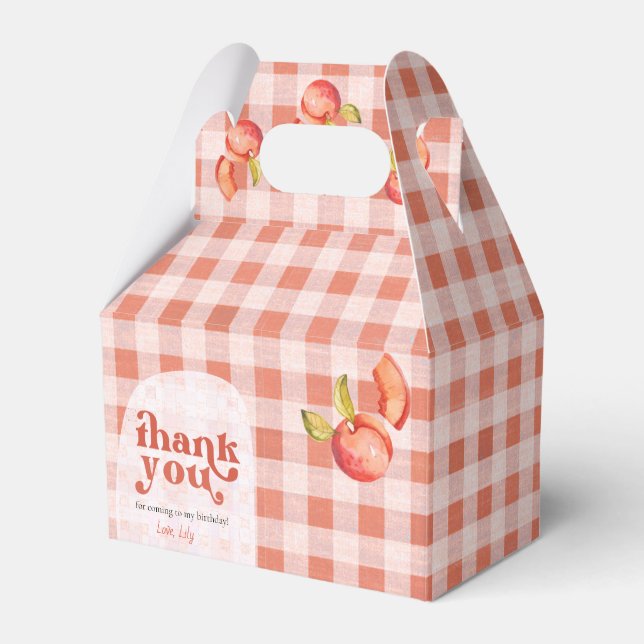Vintage Peach Gingham "Thank You"  Favour Box (Front Side)