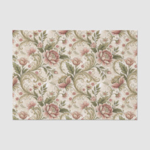 Vintage Peach & Green Floral Scroll Damask Design Tissue Paper