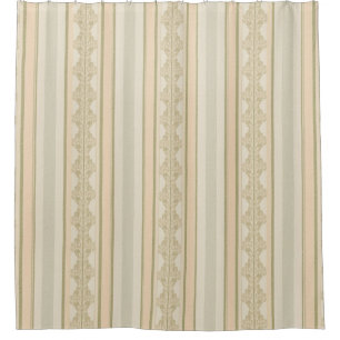 Vintage Peach Grey Beige Cottagecore Stripe Shower Curtain