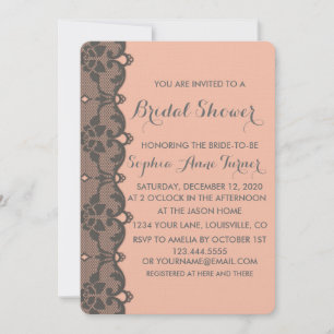 Vintage Peach Grey Lace Bridal Shower Invitation