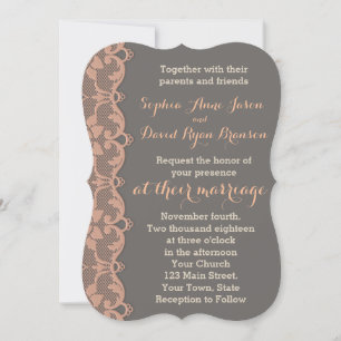 Vintage Peach Grey Lace Wedding Invitation