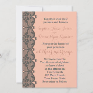 Vintage Peach Grey Lace Wedding Invitation