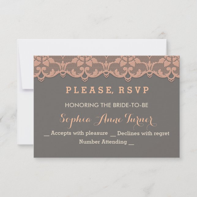 Vintage Peach Grey Lace Wedding RSVP Custom (Front)