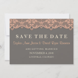 Vintage Peach Grey Lace Wedding SAVE THE DATE
