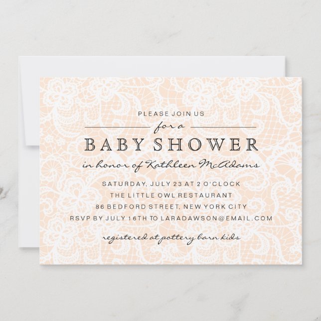 Vintage Peach Lace Baby Shower Invitation (Front)