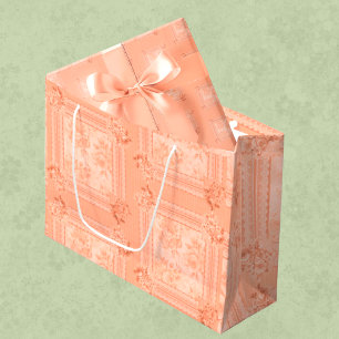 Vintage Peach Lace Faded Roses Large Gift Bag