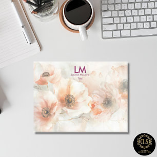 Vintage Peach Peonies Monogram Name Post-it Notes