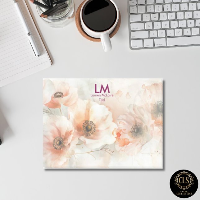Vintage Peach Peonies Monogram Name Post-it Notes (Vintage Peach Peonies Monogram Name Post-it Notes)