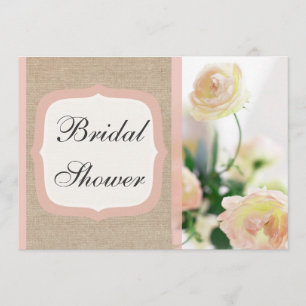 Vintage Peach Peony Burlap Bridal Shower Invitation