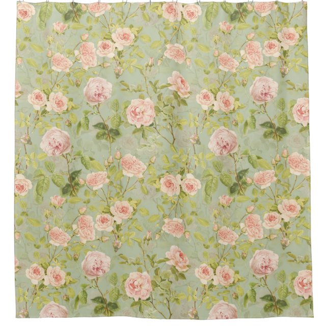 Vintage Peach Rococo Roses Luxury Garden Shower Curtain (Front)