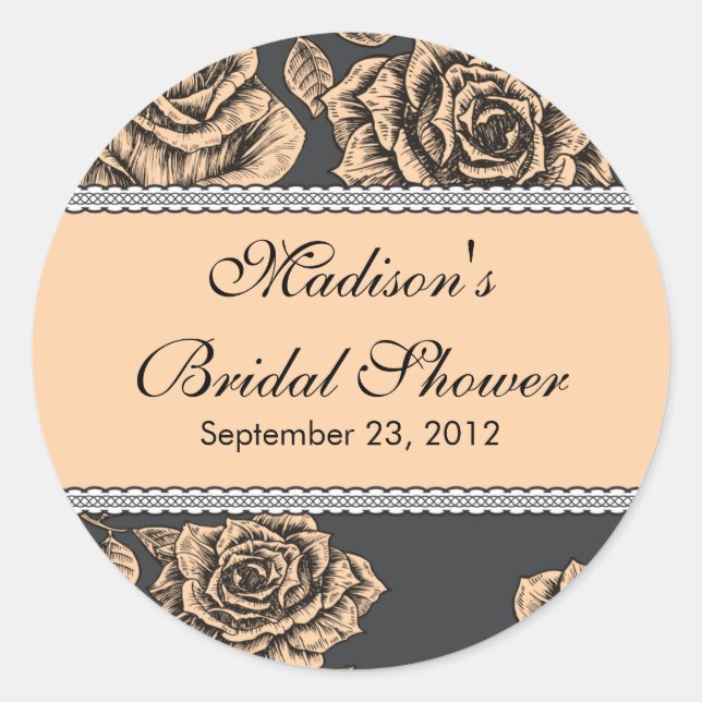 Vintage Peach Rose Bridal Shower Sticker (Front)