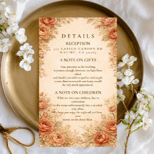 Vintage Peach Rose Floral Wedding Enclosure Card