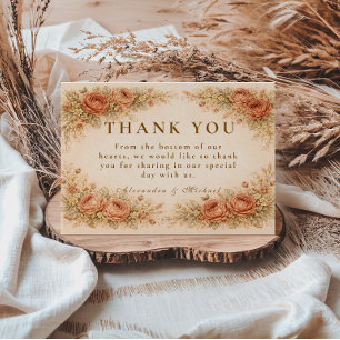 Vintage Peach Rose Floral Wedding Thank You Card