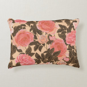 Vintage peach rose watercolor pattern. decorative cushion