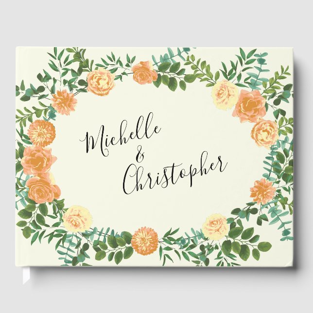 Vintage Peach Rose Wedding Guest Book (Front)
