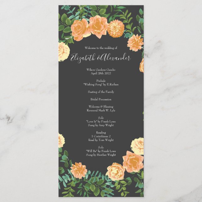 Vintage Peach Rose Wedding with Charcoal Grey Menu (Front)