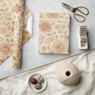 Vintage Peach Rose  Wrapping Paper