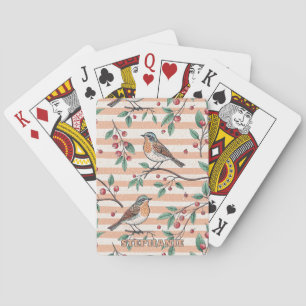 Vintage Peach Songbird Berry Branch Pattern Playing Cards