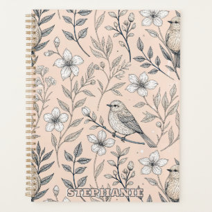 Vintage Peach Songbird Wildflower Pattern Planner